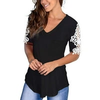 Ženske bluze i vrhovi Dressy čipka s kratkim rukavima V-izrez Majica Ležerne prilike Ležerne prilike za žene Crna veličina M