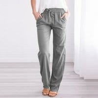 Ženske hlače Čvrste ravne hlače struk i duge ženske povremene elastične poteze pamučne hlače Grey XXL