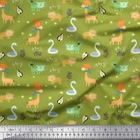 Soimoi Zelena pamučna kambrička tkanička od listova, zvijezda i slatke životinje djeca ispisa šiva šivanje tkanine dvorište široko