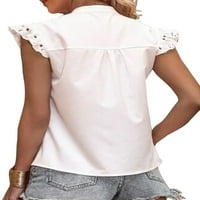 Jusddie Womenske bluze gumb dolje elegantne vrhove MESH Hollow uredske majice Radni rukav White 2xl