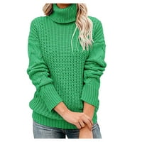 Dukseri za žene Trendi modne žene casual turtleneck boja dugih rukava pulover duks prodaja ili klirens zelena