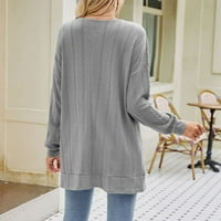 Cardigan za žene Ženska labava otvorena prednja dugi rukav Chunky pleteni džemper za kabl kardigan sa džepovima Jeseni vrhovi za žene Grey XL