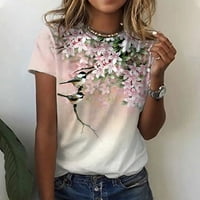 Honeeladyy ženske modne vrhove printe casual labavo fit tee majice bluza Ispis okrugle majice za ženske