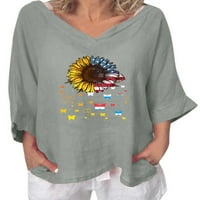 Plus veličina Žena Ljetni suncokret za ispis rukava V izrez TEE T-majice Ležerne bluza baggy topls